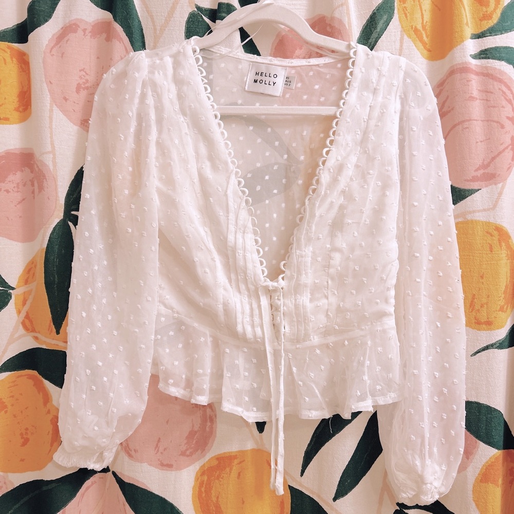 Sheer lace up blouse